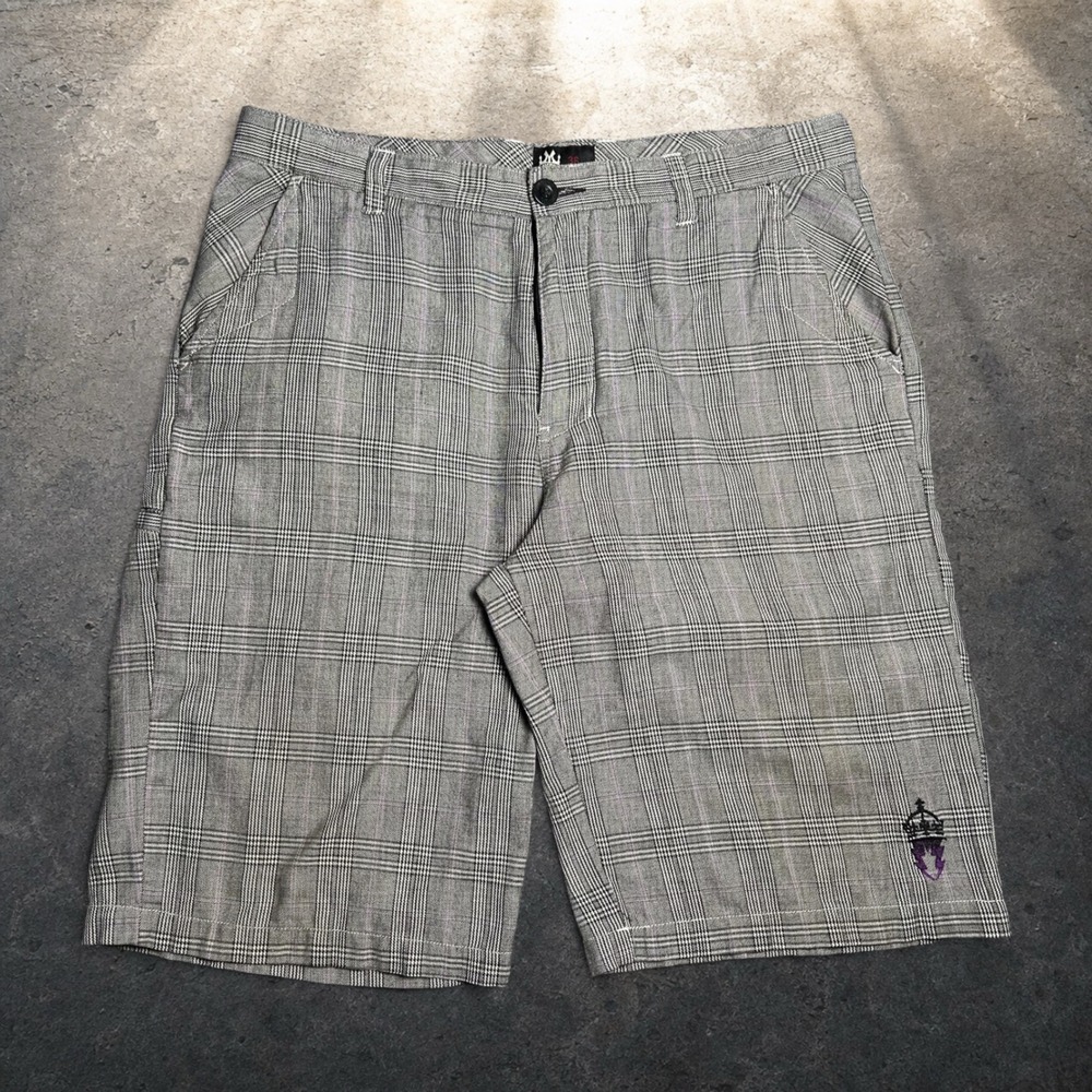 Micros Los Angeles Grey Plaid Baggy Skater Shorts Y2K Retro Men Size 36